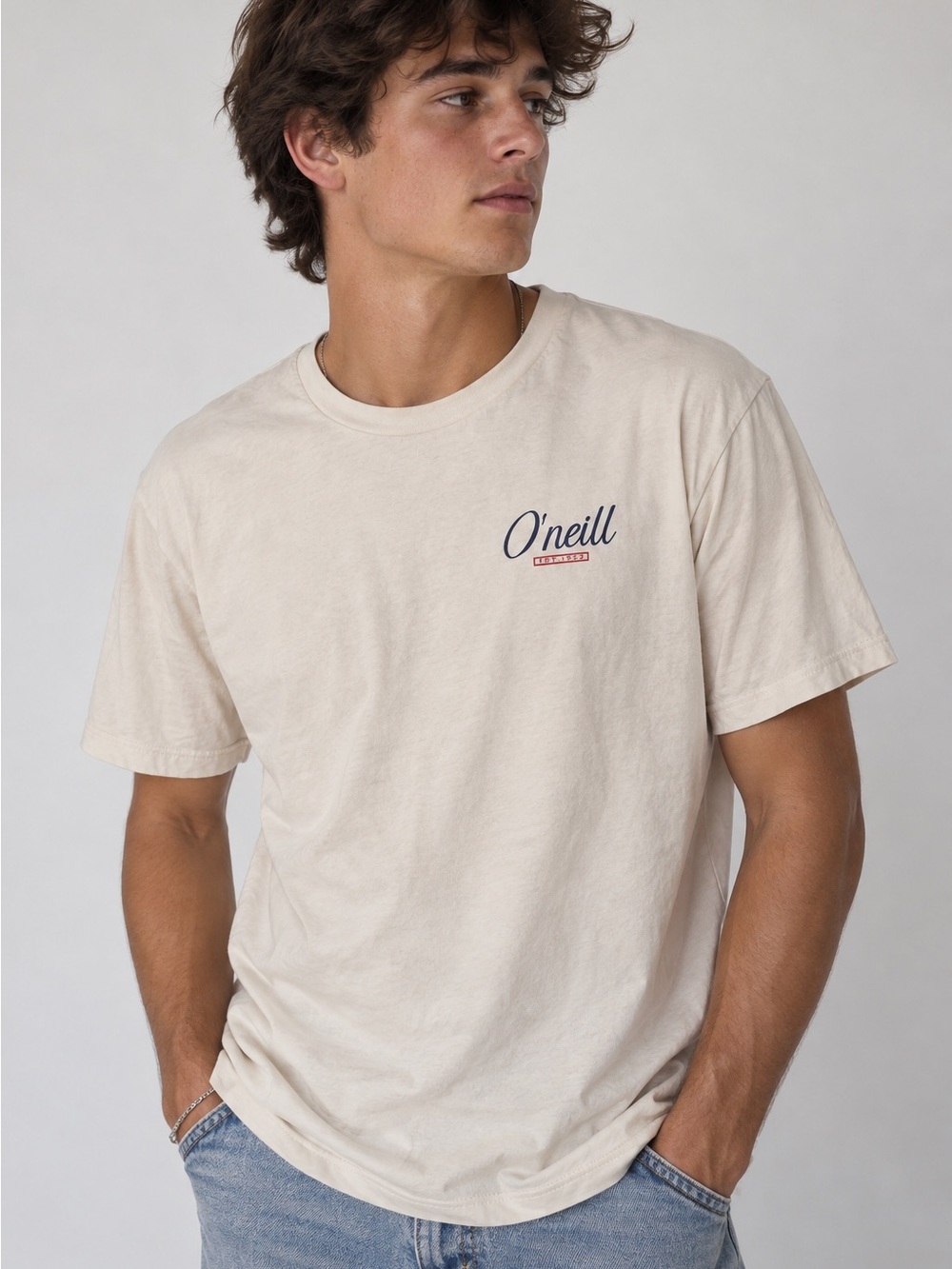 O'Neill Men's Modern Fit Graphic T-Shirt Medium Cream Logo Surf Tee